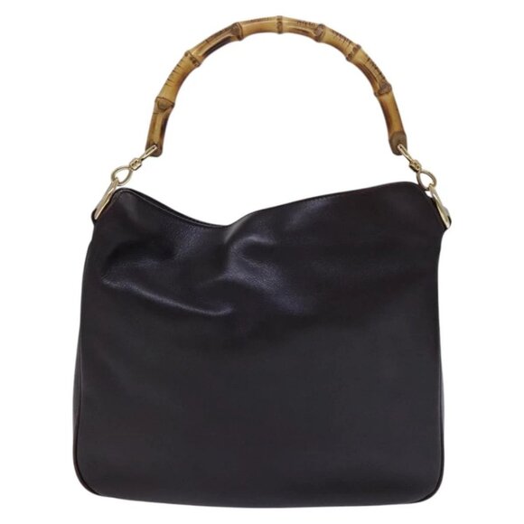 GUCCI Bamboo Hand Bag Leather 2way Brown Gold - Picture 2 of 15